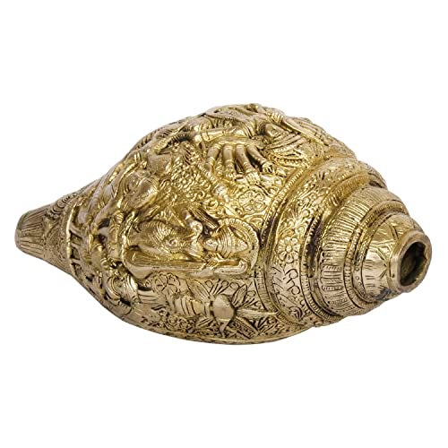 ARTVARKO Brass Shankh with Durga Carving Wall/Door Hanging Maa Sherawali Conch Shell for Pooja Vastu Pooja Puja Mandir Office Table Decor - Image 5