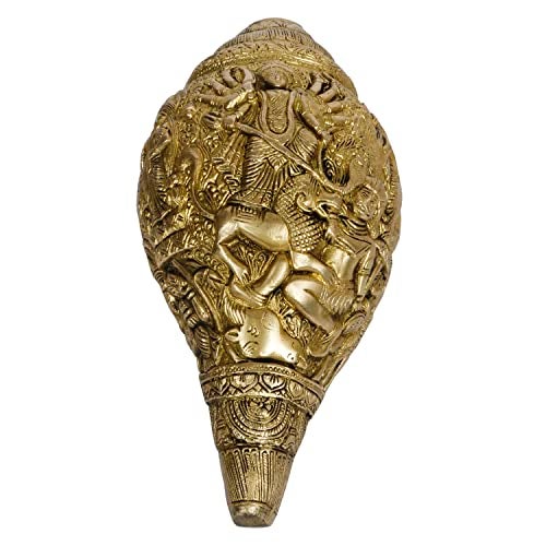 ARTVARKO Brass Shankh with Durga Carving Wall/Door Hanging Maa Sherawali Conch Shell for Pooja Vastu Pooja Puja Mandir Office Table Decor - Image 2