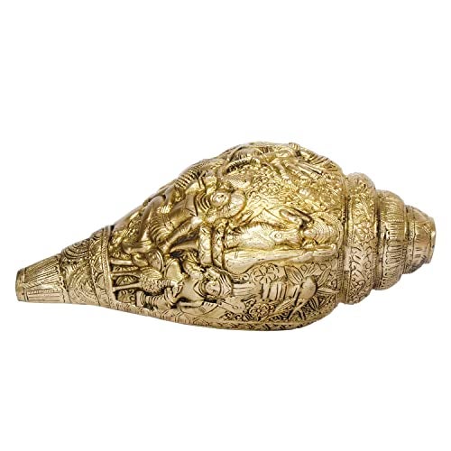 ARTVARKO Brass Shankh with Durga Carving Wall/Door Hanging Maa Sherawali Conch Shell for Pooja Vastu Pooja Puja Mandir Office Table Decor - Image 3