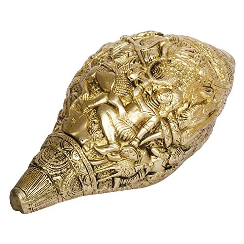 ARTVARKO Brass Shankh with Durga Carving Wall/Door Hanging Maa Sherawali Conch Shell for Pooja Vastu Pooja Puja Mandir Office Table Decor - Image 4