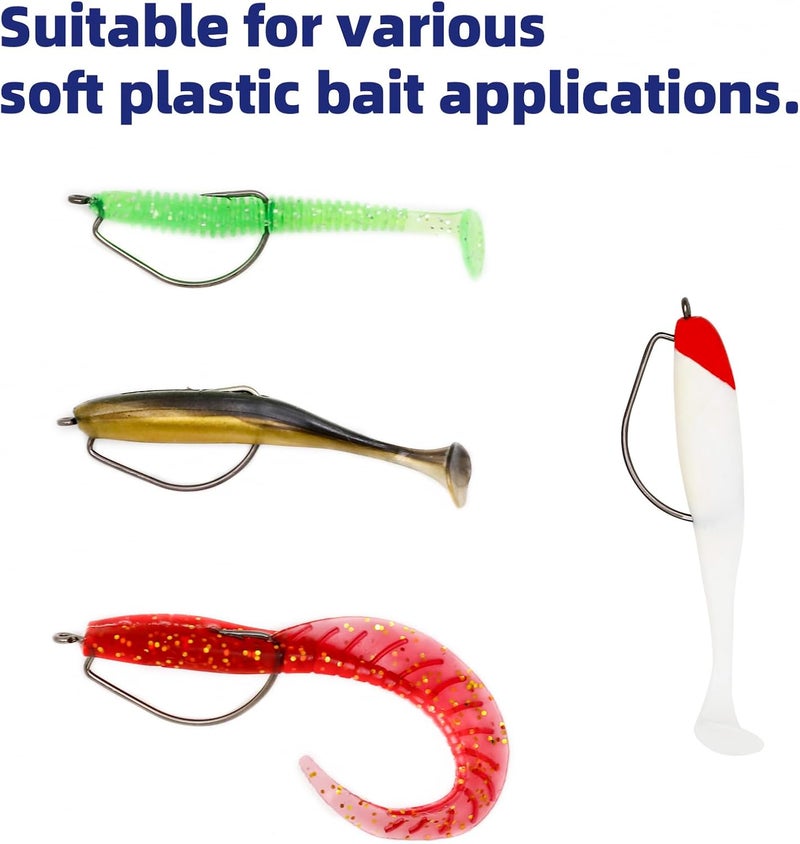 UCEC Fishing Hooks, 140PCS/ 100PCS/ 60PCS EWG Offset Worm Hooks Bass Hooks Wide Gap 2X Strong Senko Bait Texas Rig Jig Fish Hooks for Bass Trout Saltwater Freshwater Size:#4#2#1 1/0 2/0 3/0 4/0 5/0 - Image 4