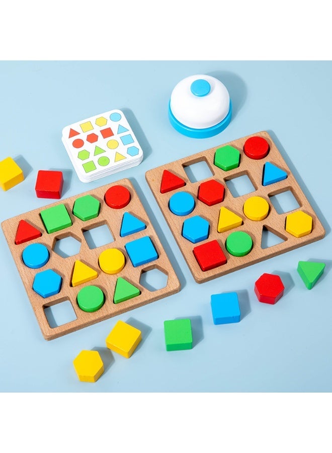 Wooden Puzzle Race Game with Bell, Double Players Competitive Matching Toy Early Educational Brain Training Toy for Kids - Image 1