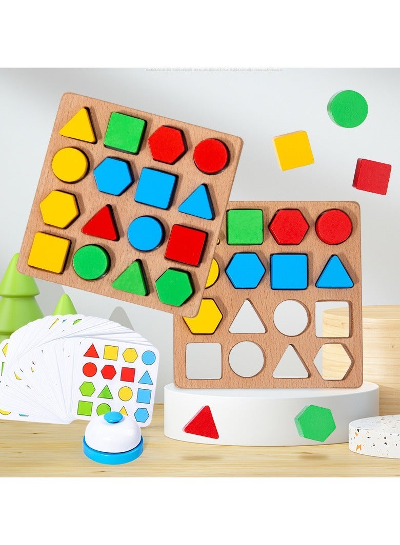 Wooden Puzzle Race Game with Bell, Double Players Competitive Matching Toy Early Educational Brain Training Toy for Kids - Image 2