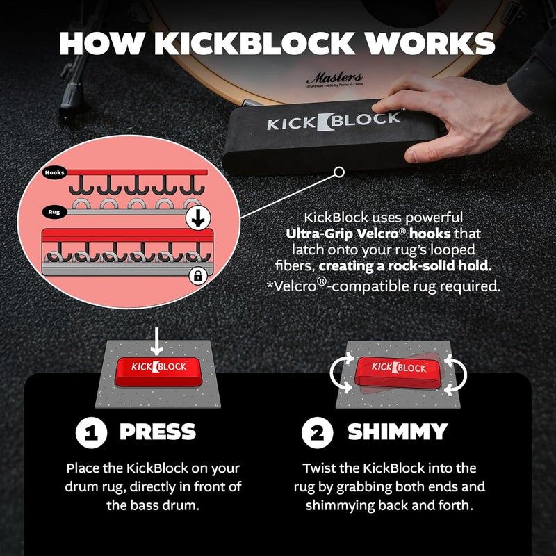 KickBlock Bass Drum Anchor – World's Best Drum Stopper for Creep and Slide Prevention – Ultra-Grip Technology – Lightweight and Portable Accessory – Stage Black - Image 4