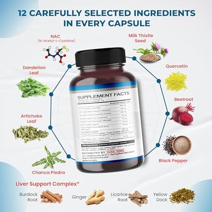 ULTRA HERBS مكمل NAC N-Acetyl Cysteine مدعوم بخلاصة الشوك المقدس وكيرسيتين - دعم المناعة وصحة الجهاز التنفسي وتنظيف الكبد | 150 كبسولة - Image 4