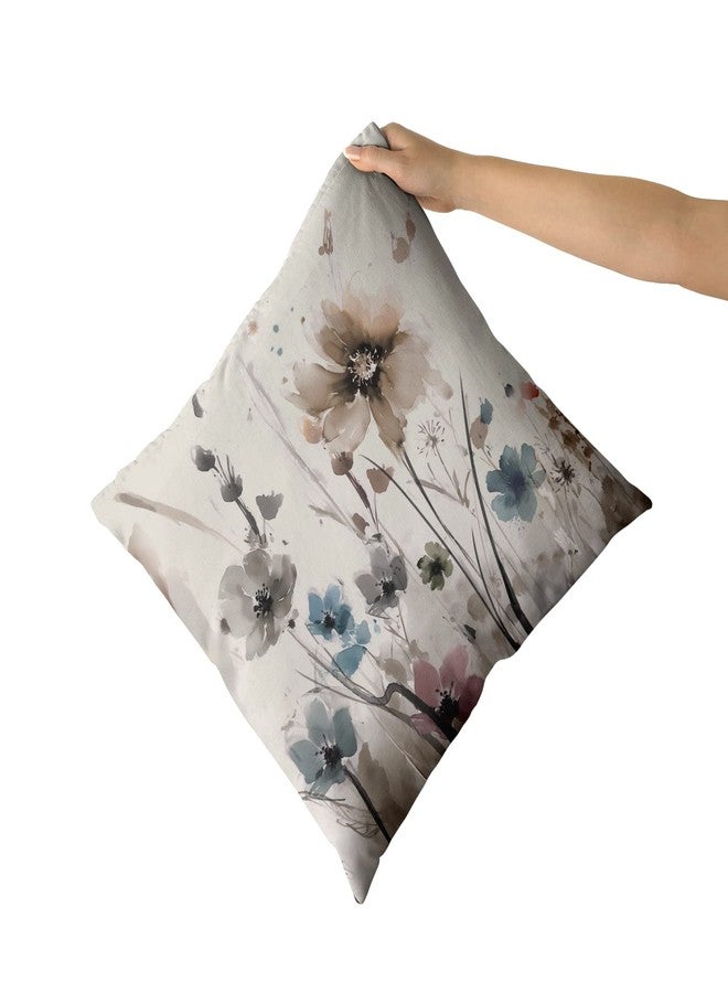 Sweetshow Watercolor Brown Grey Floral Pillow Covers 18x18 Rustic Color Cream Gray Blue Flower Print Decorative Throw Pillows Modern Art Farmhouse Pillowcase Cushion Case Set of 2, (518-23230001) - Image 3