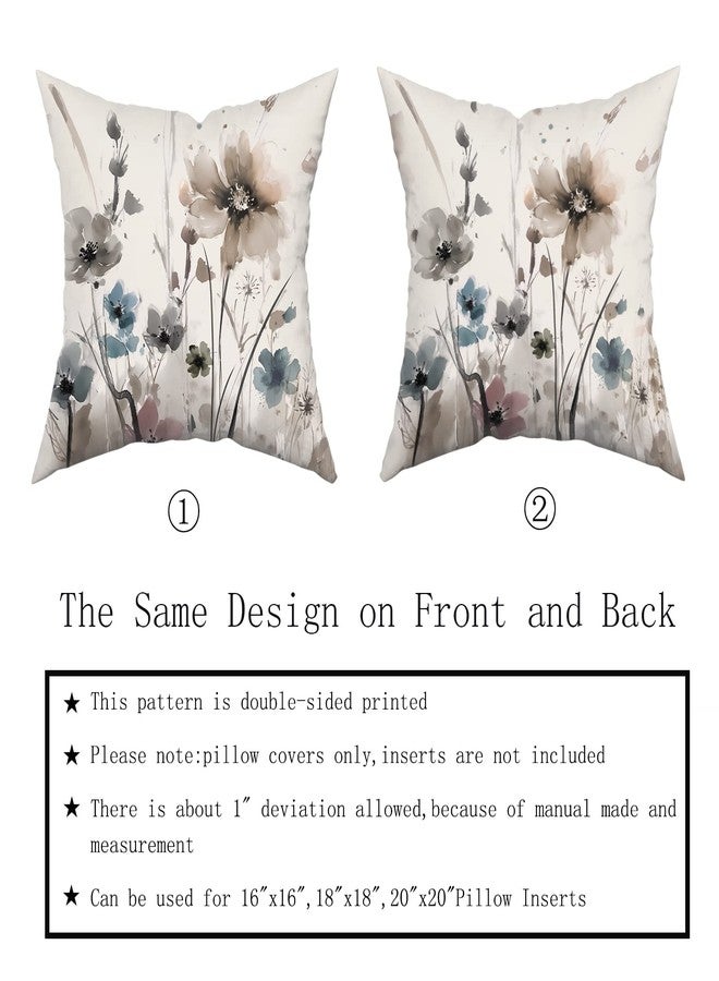 Sweetshow Watercolor Brown Grey Floral Pillow Covers 18x18 Rustic Color Cream Gray Blue Flower Print Decorative Throw Pillows Modern Art Farmhouse Pillowcase Cushion Case Set of 2, (518-23230001) - Image 5