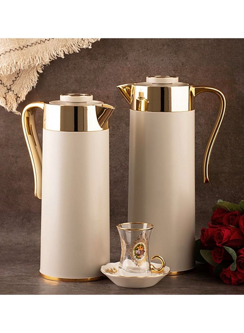 السيف  طقم ترامس فلورا من السيف للشاي والقهوة رمادي فاتح/ذهبي - Image 1