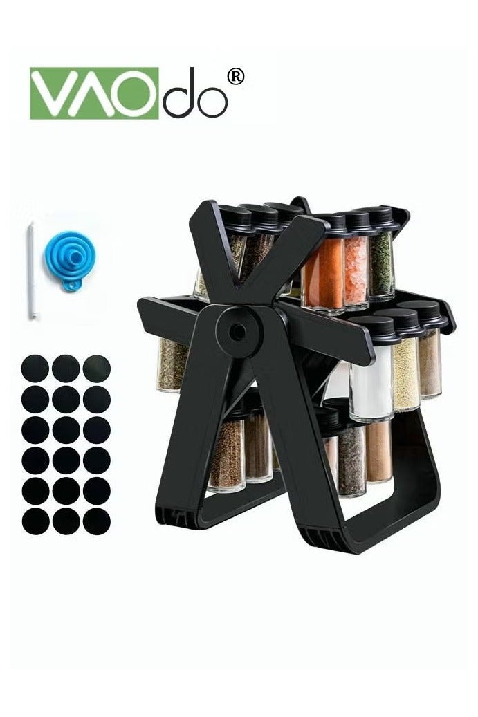 VAOdo 19PCS Seasoning Jar Set with 18 Seasoning Jars 360 Rotation Easy Access Salt Cellar Seasoning Rack