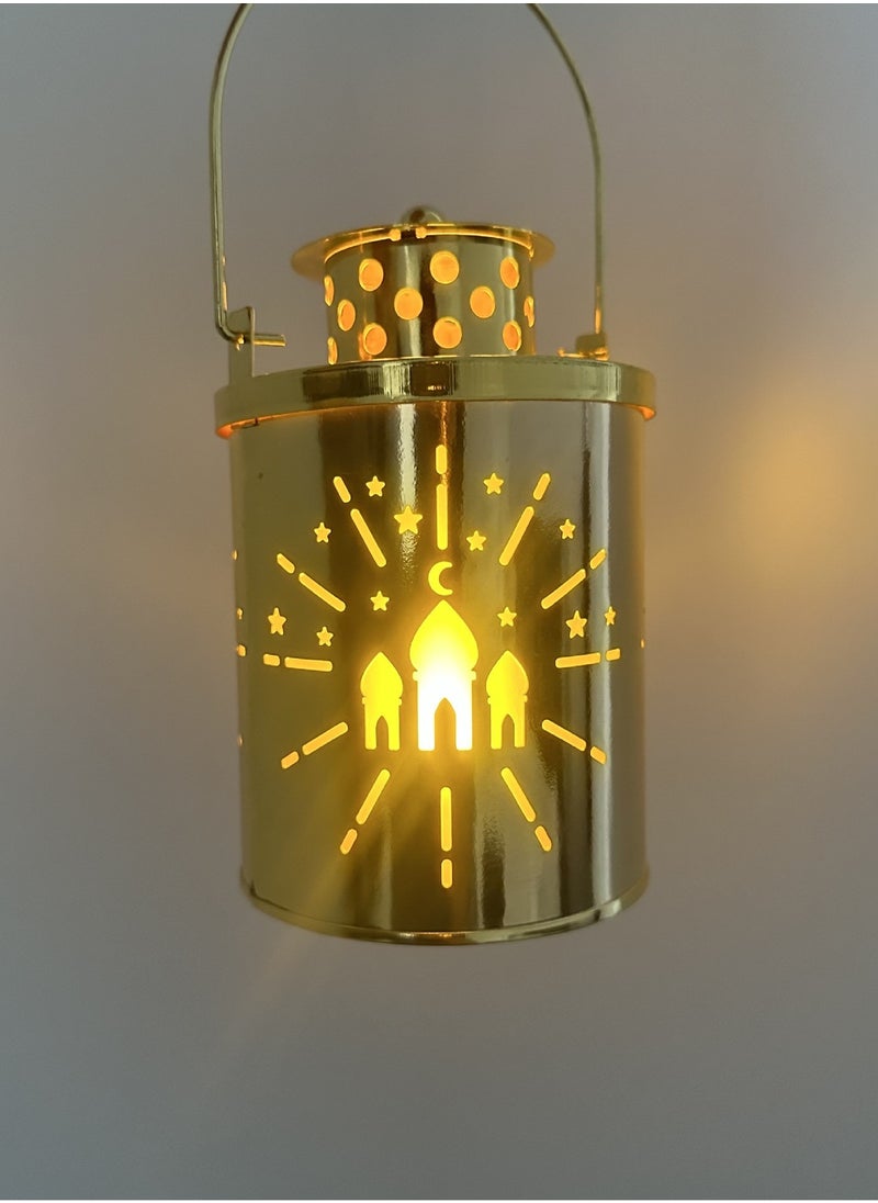 Home Care 1pc Elegant Golden LED Lantern with Intricate Hollow-Out Design - Battery-Operated, No Battery Included - Perfect for Ramadan, Eid al-Fitr, New Year, Weddings, Birthdays, Graduations & Parties Decor 8X12.6 cm Assorted Color  - Image 1