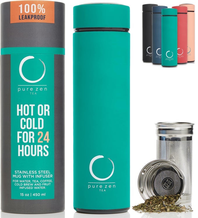 THERMOS WITH INFUSER FOR HOT AND COLD INFUSIONS STAINLESS STEEL TEA INFUSER BOTTLE LEAKPROOF TRAVEL MUG WITH FILTER 15OZ