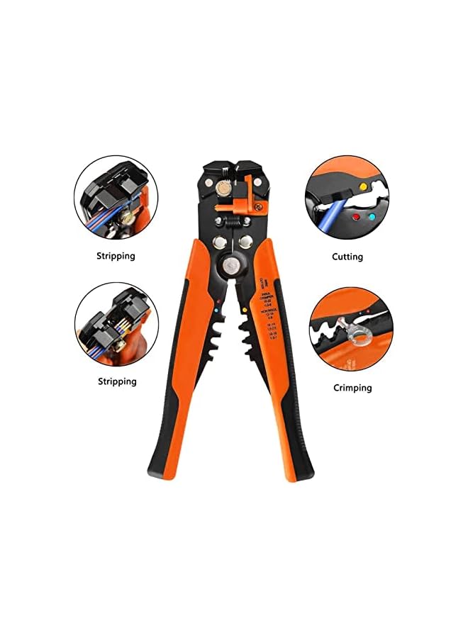 promass Wire Stripper & Cutter, 5 in 1 Self-Adjusting Automatic Strippong Cutting Crimper Pliers Tool - Orange - Image 2