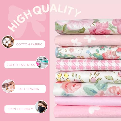 Aubliss 8pcs Fat Quarter Fabric Bundles (100% Cotton - 20'' x 20'') Quilting Cotton Craft Fabric Pre-Cut Squares Sheets for Patchwork Sewing Quilting Crafting(Rose) - Image 3
