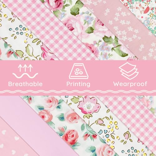 Aubliss 8pcs Fat Quarter Fabric Bundles (100% Cotton - 20'' x 20'') Quilting Cotton Craft Fabric Pre-Cut Squares Sheets for Patchwork Sewing Quilting Crafting(Rose) - Image 5