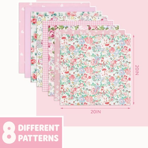 Aubliss 8pcs Fat Quarter Fabric Bundles (100% Cotton - 20'' x 20'') Quilting Cotton Craft Fabric Pre-Cut Squares Sheets for Patchwork Sewing Quilting Crafting(Rose) - Image 2