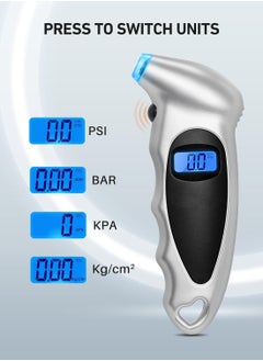 EHOME Digital Tire Pressure Gauge, 150PSI 4 Setting for Cars, Trucks and Bicycles, Backlit LCD and Anti-Skid Grip for Easy and Accurate Reading(Silver)  - Image 3