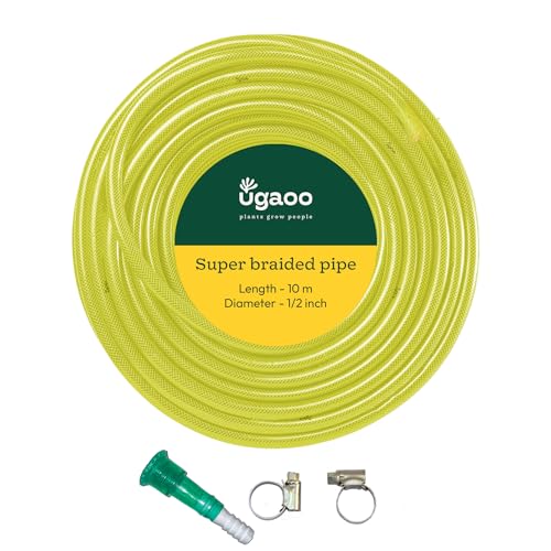UGAOO Super Braided Green Water Hose PVC Pipe With Water Tap Adapter & 2 Clamps For Home Gardening,Cleaning, Outdoor-Indoor Use (Diameter: 0.5 Inch, Length: 10 Meters) - Image 1