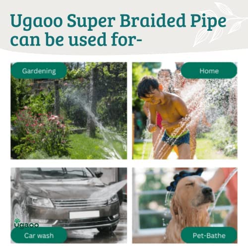 UGAOO Super Braided Green Water Hose PVC Pipe With Water Tap Adapter & 2 Clamps For Home Gardening,Cleaning, Outdoor-Indoor Use (Diameter: 0.5 Inch, Length: 10 Meters) - Image 2