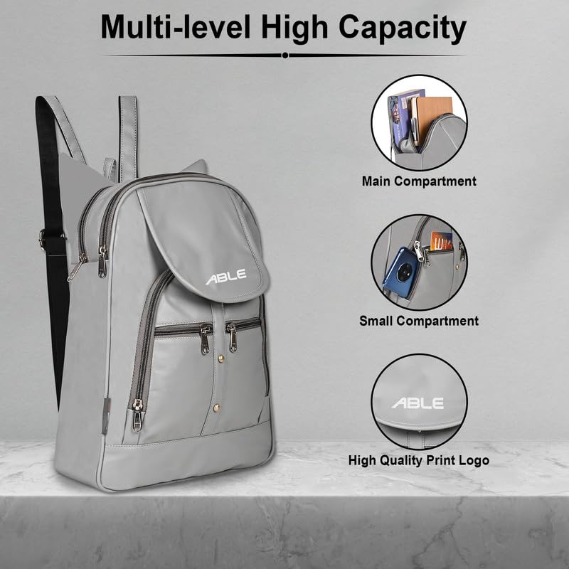 ABLEÂ® Wave Backpack for Womens,Girls,Kids,Female. Pu Leatherette Fabric Travelling Outdoor, Picnic,School, College Office Work Casual Daily use Backpack.(Grey) - Image 5