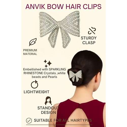 ANVIK Hair Bow Clips for Women | Crystal Bow Clip | Bow Barrette Clip | Alligators Bow Clips | Fancy Hair Clips | Hair Accessories for Women - Image 3