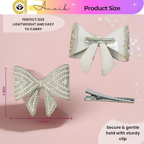 ANVIK Hair Bow Clips for Women | Crystal Bow Clip | Bow Barrette Clip | Alligators Bow Clips | Fancy Hair Clips | Hair Accessories for Women - Image 4
