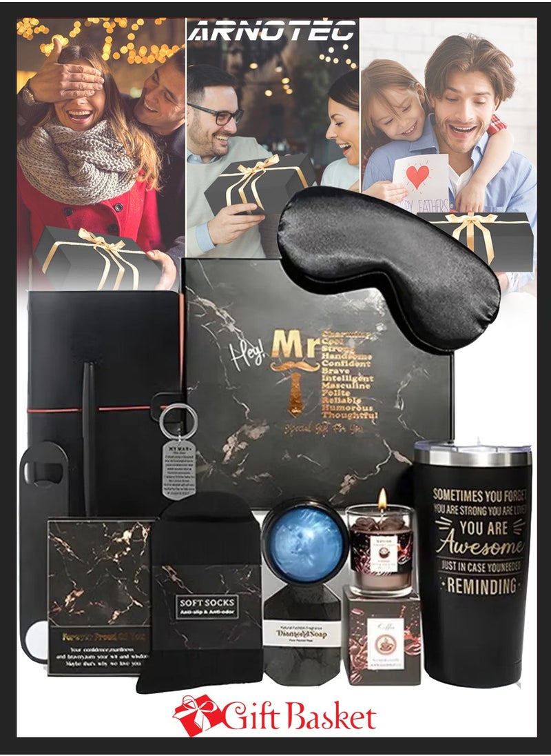 ARNOTEC Gift Basket for Men - Birthday Gift Box, Get Well Soon Gift Set Contains 12 Inspirational Gifts, Relaxing Spa Treatment Package for Men, Bestie Friendship,  Friend Gift  - Image 1