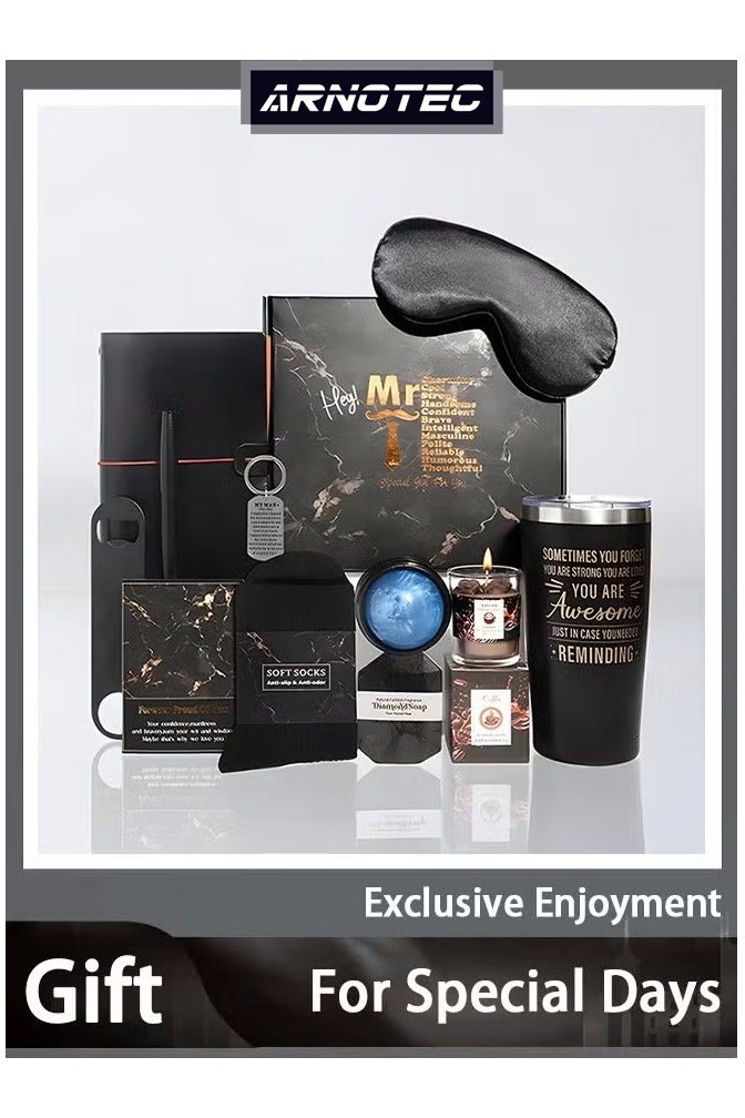 ARNOTEC Gift Basket for Men - Birthday Gift Box, Get Well Soon Gift Set Contains 12 Inspirational Gifts, Relaxing Spa Treatment Package for Men, Bestie Friendship,  Friend Gift - Image 1