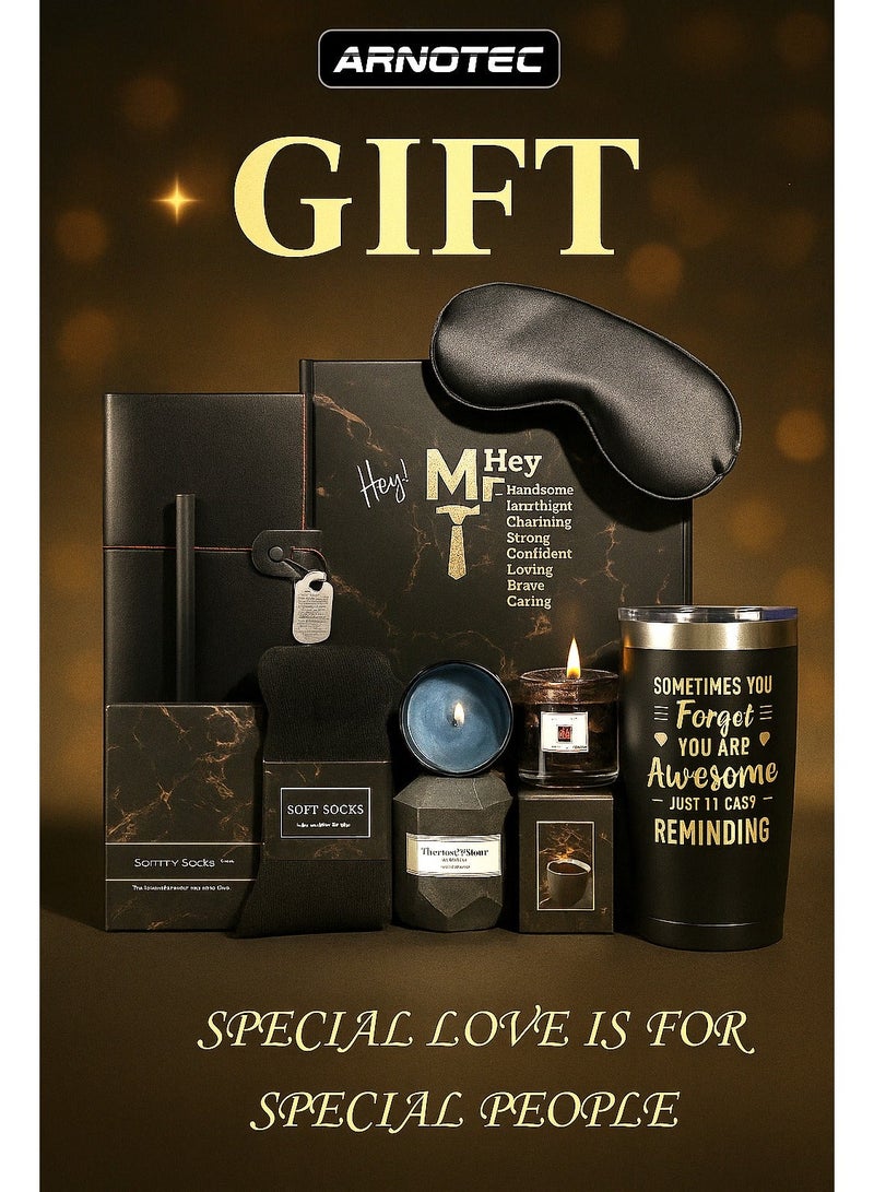 ARNOTEC سلة هدايا للرجال - صندوق هدايا عيد الميلاد، مجموعة هدايا الشفاء السريع تحتوي على 12 هدية ملهمة، حزمة علاج سبا مريحة للرجال، صداقة أفضل الأصدقاء، هدية للصديق - Image 1