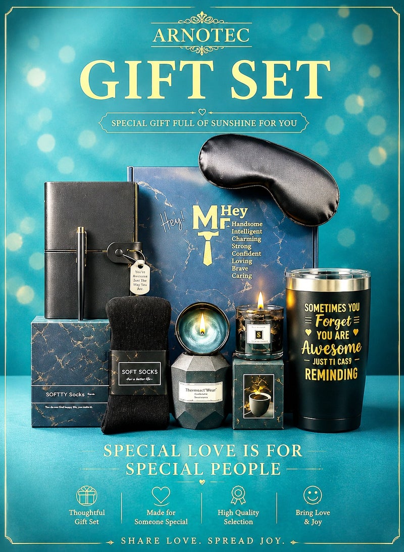 ARNOTEC Gift Basket for Men – Birthday & Holiday Gift Box, Get Well Soon Inspirational Gift Set with 12 Relaxing Spa Essentials, Perfect for Christmas, Father’s Day, Valentine’s Day, Thanksgiving & Anniversary, Gifts for Best Friends & Friends - Image 1