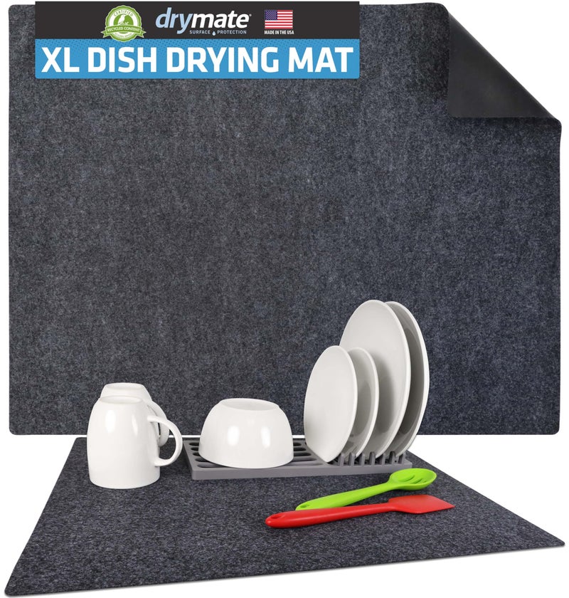 Drymate XL Dish Drying Mat Oversized 19x24 LowProfile Super Absorbent Quick Dry Fabric Waterproof  SlipResistant for Kitchen Counter Trimmable Easy to Clean USA MadeCharcoal