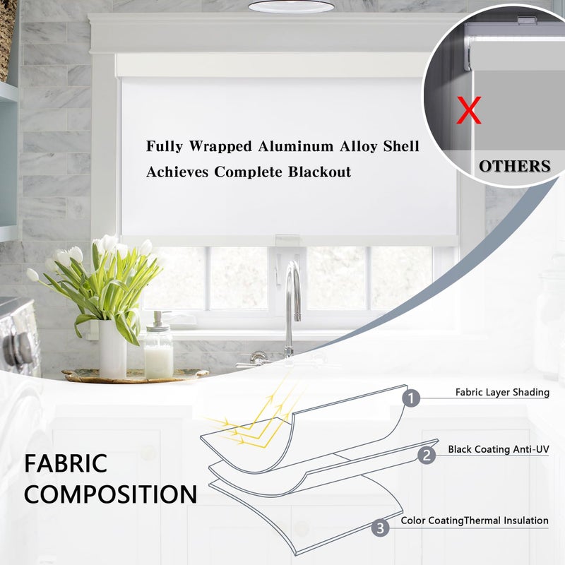 AOSKY Blackout Roller Shades Cordless Blinds for Windows, Free-Stop Shades with Valance, Thermal Insulated Fabric, UV Protection, Natural Woven Blinds for Home and Office (34.5" W x 72" H, White) - Image 4