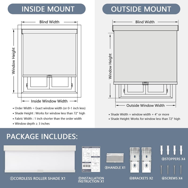 AOSKY Blackout Roller Shades Cordless Blinds for Windows, Free-Stop Shades with Valance, Thermal Insulated Fabric, UV Protection, Natural Woven Blinds for Home and Office (34.5" W x 72" H, White) - Image 5