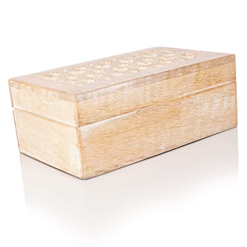 Mela Artisans Wooden Keepsake Box | Whitewash Mango Wood Memory & Photo Storage Box with Hinged Lid | Decorative Storage Box | Medium | 7.5x4.5x3 Inch - Image 5