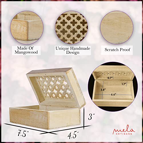Mela Artisans Wooden Keepsake Box | Whitewash Mango Wood Memory & Photo Storage Box with Hinged Lid | Decorative Storage Box | Medium | 7.5x4.5x3 Inch - Image 2