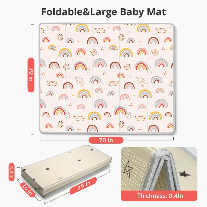 PIGLOG XL Baby Play Mat, 79" X 71" Extra Large Play Mat, Baby Mats for Floor, Waterproof, Anti-Slip Baby Crawling Mat, Soft Foam Mat for Babies and Toddlers, Reversible & Portable Rainbow and Star Pattern - Image 3