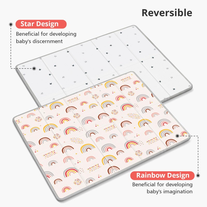 PIGLOG XL Baby Play Mat, 79" X 71" Extra Large Play Mat, Baby Mats for Floor, Waterproof, Anti-Slip Baby Crawling Mat, Soft Foam Mat for Babies and Toddlers, Reversible & Portable Rainbow and Star Pattern - Image 2
