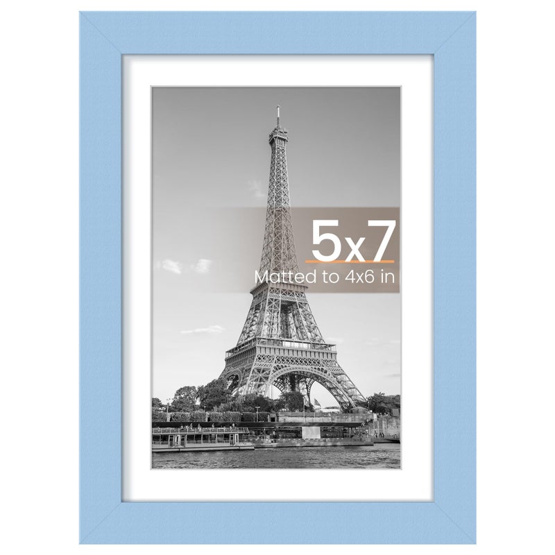 upsimples 5x7 Picture Frame  Display Pictures 4x6 with Mat or 5 x 7 Without  Wall Hanging Photo Frames  Blue  1 Pack - Image 1