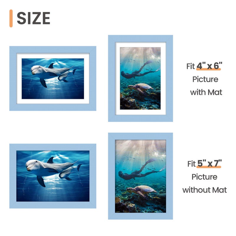 upsimples 5x7 Picture Frame  Display Pictures 4x6 with Mat or 5 x 7 Without  Wall Hanging Photo Frames  Blue  1 Pack - Image 2