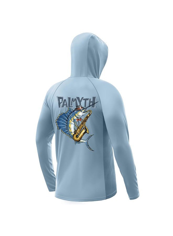 Palmyth Fishing Hoodie for Men Long Sleeve Sun Protection UV UPF 50+ Shirts, Light Blue/Sailfish Saxophone, L - Image 1