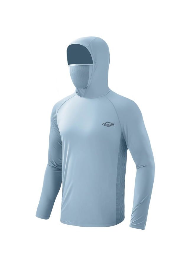 Palmyth Fishing Hoodie for Men Long Sleeve Sun Protection UV UPF 50+ Shirts, Light Blue/Sailfish Saxophone, L - Image 4