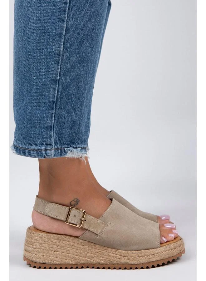 Penny Women's Genuine Leather Strap Buckle Beige Sandal