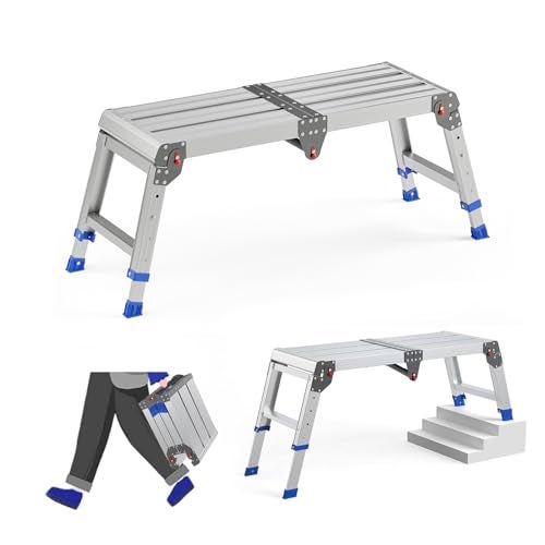 Loyoda Folding Work Platform for Adults, Aluminum Foldable Step Stool Adjustable Height, Lightweight and Durable Portable Outdoor Aluminum Step Ladder, Maximum Load Capacity of 500 Pounds. - Image 1