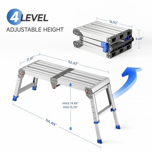 Loyoda Folding Work Platform for Adults, Aluminum Foldable Step Stool Adjustable Height, Lightweight and Durable Portable Outdoor Aluminum Step Ladder, Maximum Load Capacity of 500 Pounds. - Image 4