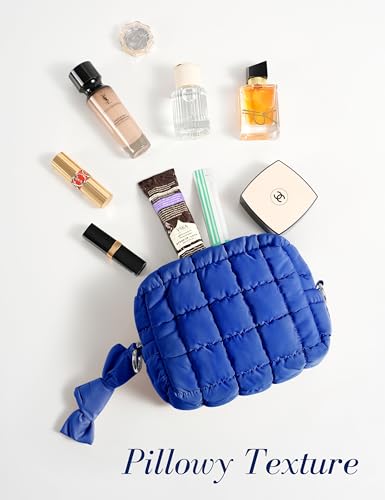 Yarnic Quilted Makeup Bag Cosmetic Bag, Travel Toiletry Bag for Women, Cute Makeup Bag Organizer Puffer Makeup Pouch (S, Royal Blue) - Image 4