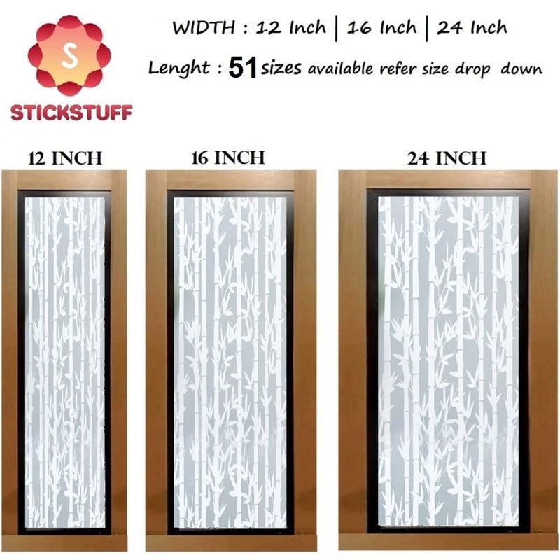 STICKSTUFF STICKSTUFF Premium Window Films Privacy Film Self Ahesive Decorative Film for Bathroom Door Window Heat Control Anti UV White Bamboo 16x96 Inch  - Image 2