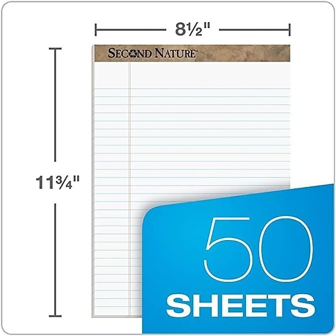 Second Nature TOPS 74880 Second Nature Recycled Pads, 8 1/2 x 11 3/4, White, 50 Sheets (Pack of 12) - Image 2
