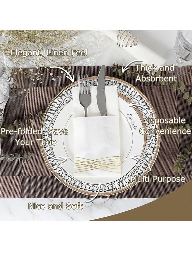 ZVEV 50 PCS Disposable Cloth Like Napkins, Folded Premium Thick Paper Napkins Build in Flatware,Printing Disposable Paper Pocket for Dinner Bathroom Events or Party - Image 2