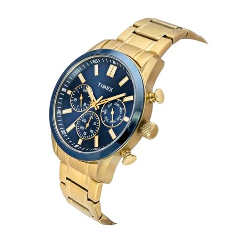 TIMEX Analog Watch for Man with Blue Round Dial & Gold Stainless Steel Bracelet Band Water Resistant Men's Wrist Watches - TWEG17617 - Image 2