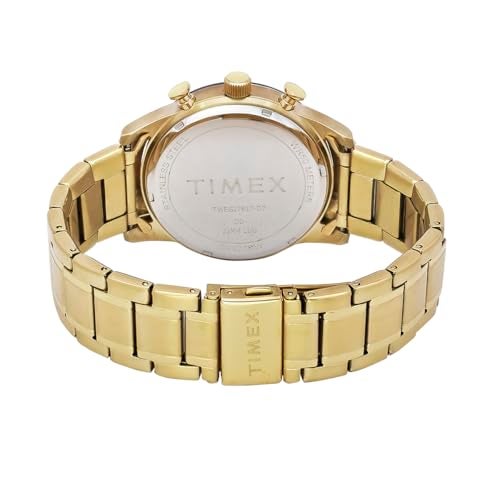 TIMEX Analog Watch for Man with Blue Round Dial & Gold Stainless Steel Bracelet Band Water Resistant Men's Wrist Watches - TWEG17617 - Image 3