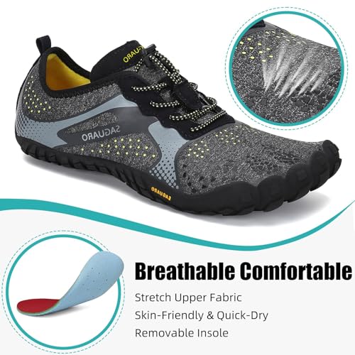 SAGUARO Barefoot Shoes Men Wide Toe Box Minimalist Trail Runner Sneakers Mens Fitness Gym Shoe FastⅠSize US 11.5 Women/9.5 Men Black - Image 3